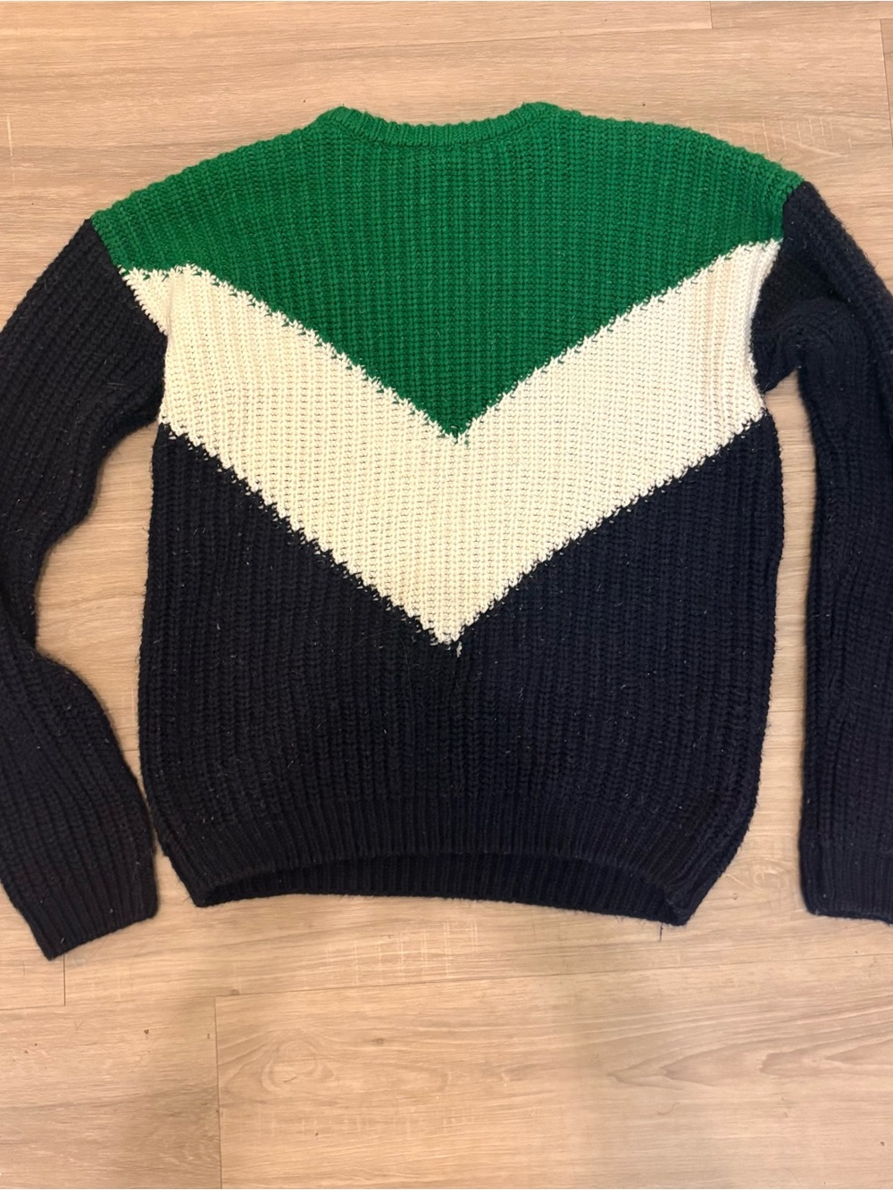 Colorblock Chevron Knit Sweater in Green, Cream & Black